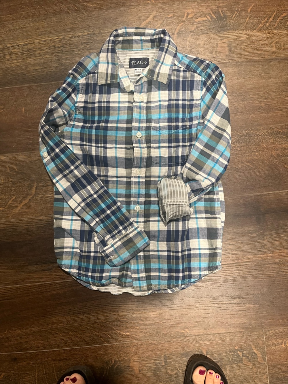 The Children's Place Blue, Teal & White Plaid Button-Down Shirt